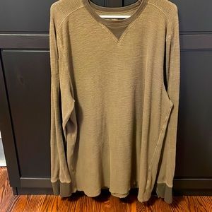 NWOT Mens gap xl khaki long sleeve shirt. Rough finished hem.